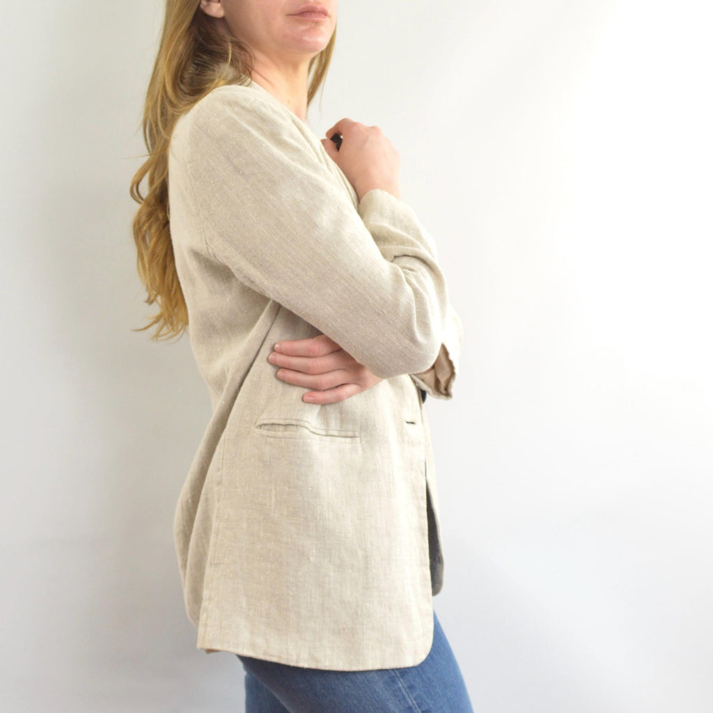 vintage oatmeal beige 100% linen blazer