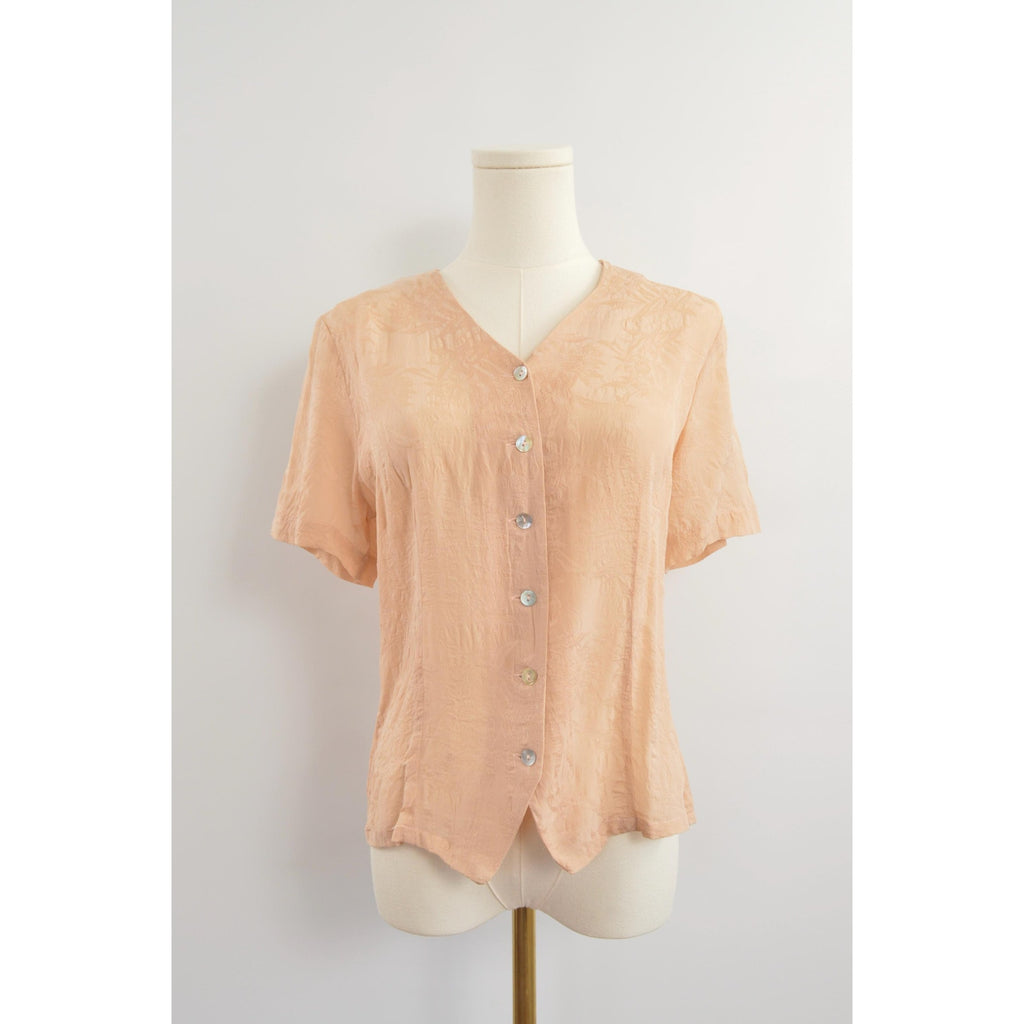 soft dusty rose embossed silk button down blouse