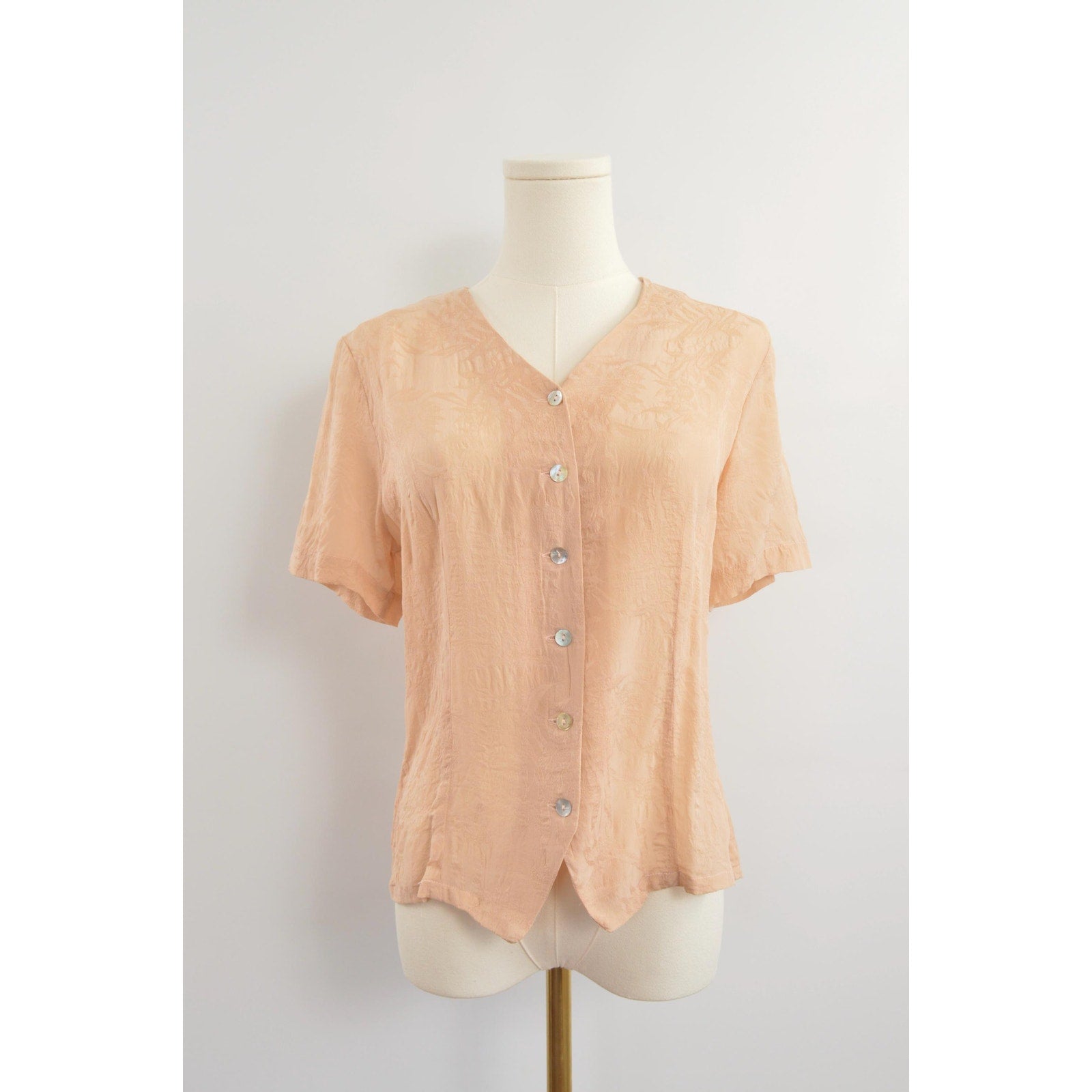 soft dusty rose embossed silk button down blouse