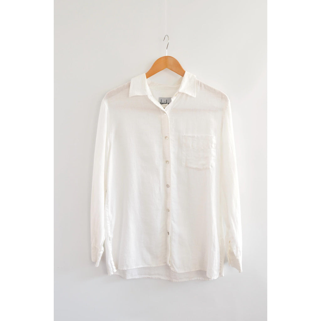 perfect flowy white linen button down top