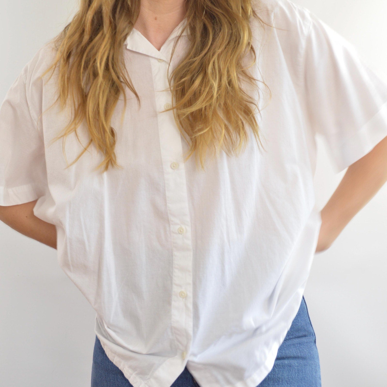 boxy cut 100% cotton white button down top