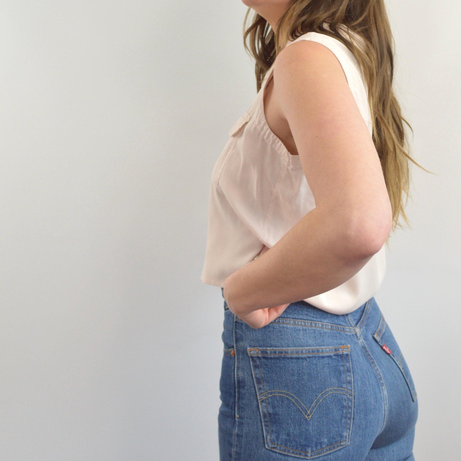 subtle light pink cropped button down 100% silk top