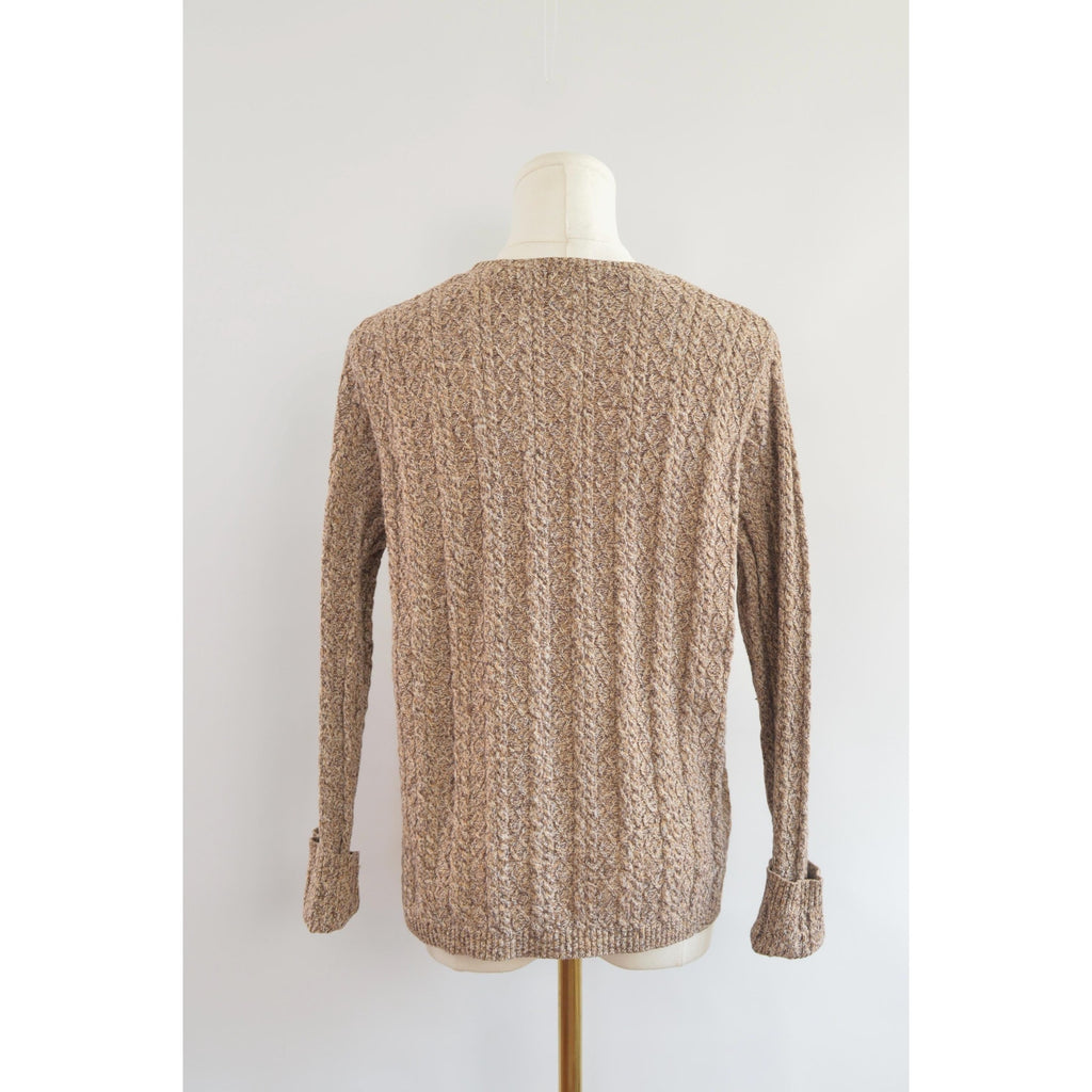 speckled brown and tan v-neck cotton cropped sweater