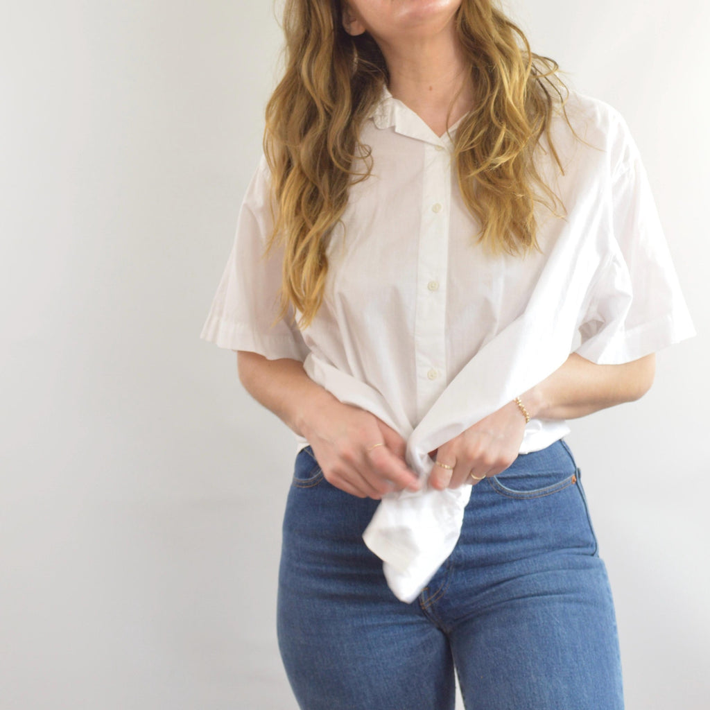 boxy cut 100% cotton white button down top