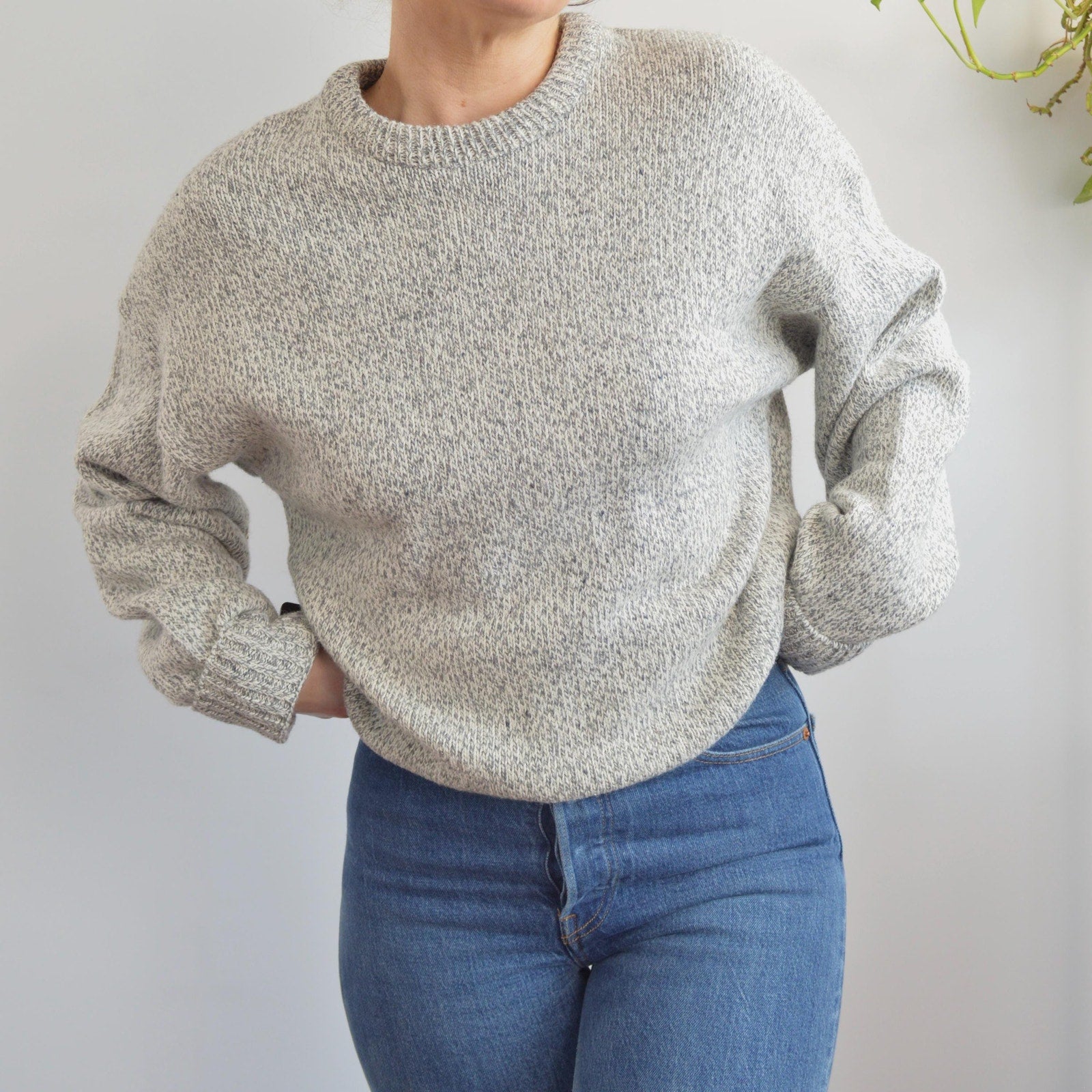 gray marled cotton and wool blend northwoods crew neck