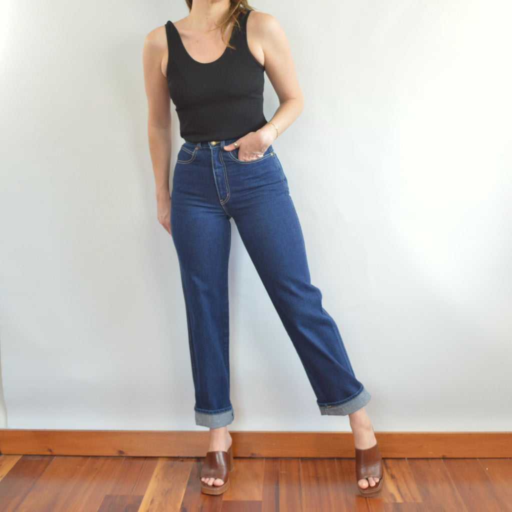 27 x 32.5 high rise dark wash straight wide leg vintage anne klein denim