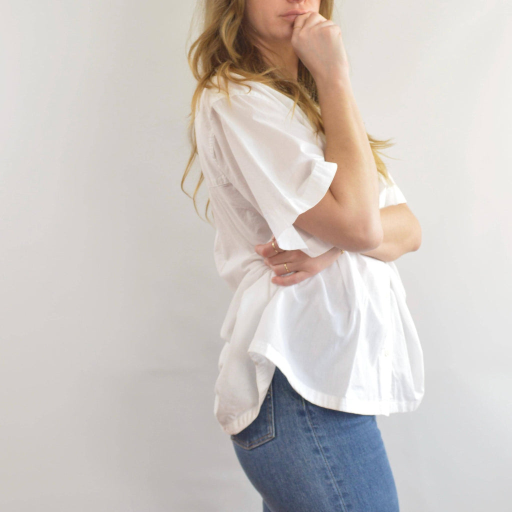 boxy cut 100% cotton white button down top