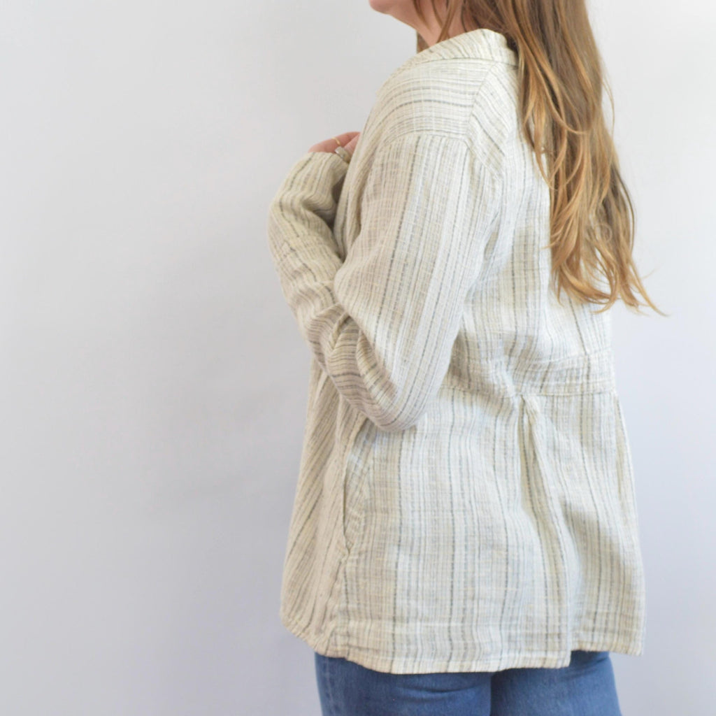 fine strip beige and gray 100% linen FLAX summer jacket