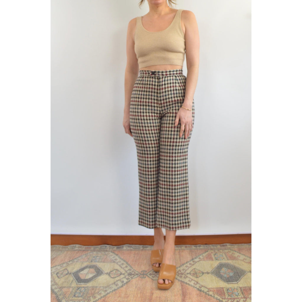 26 x 27 beige and black houndstooth wide leg wool pants