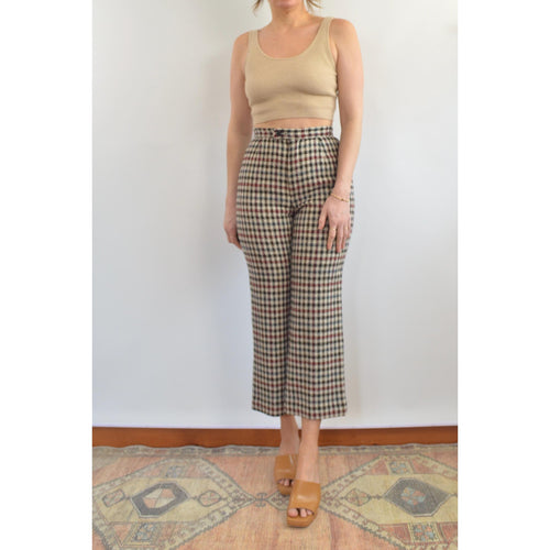 26 x 27 beige and black houndstooth wide leg wool pants
