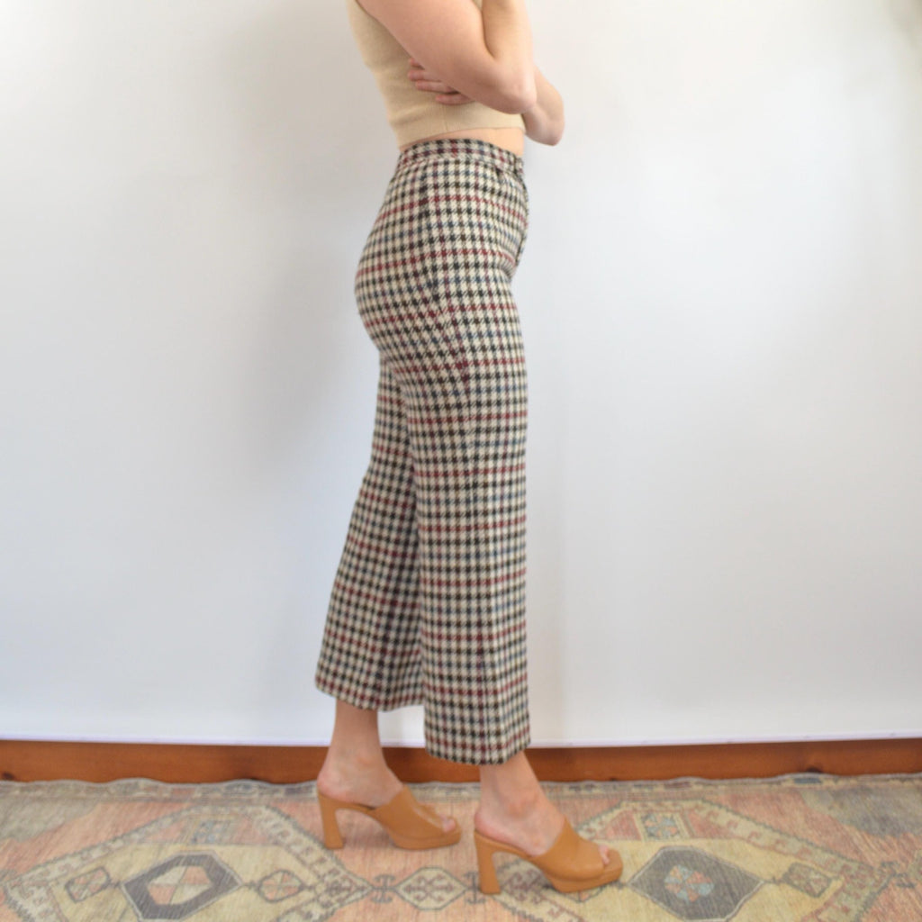 26 x 27 beige and black houndstooth wide leg wool pants