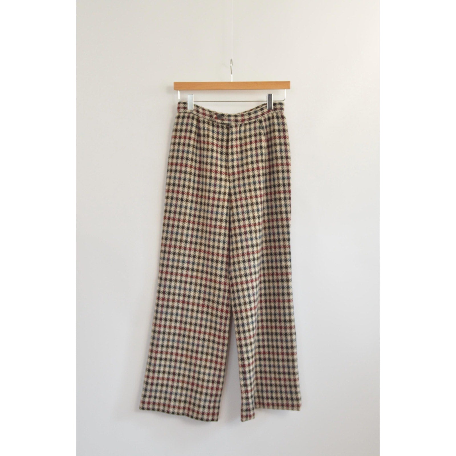 26 x 27 beige and black houndstooth wide leg wool pants