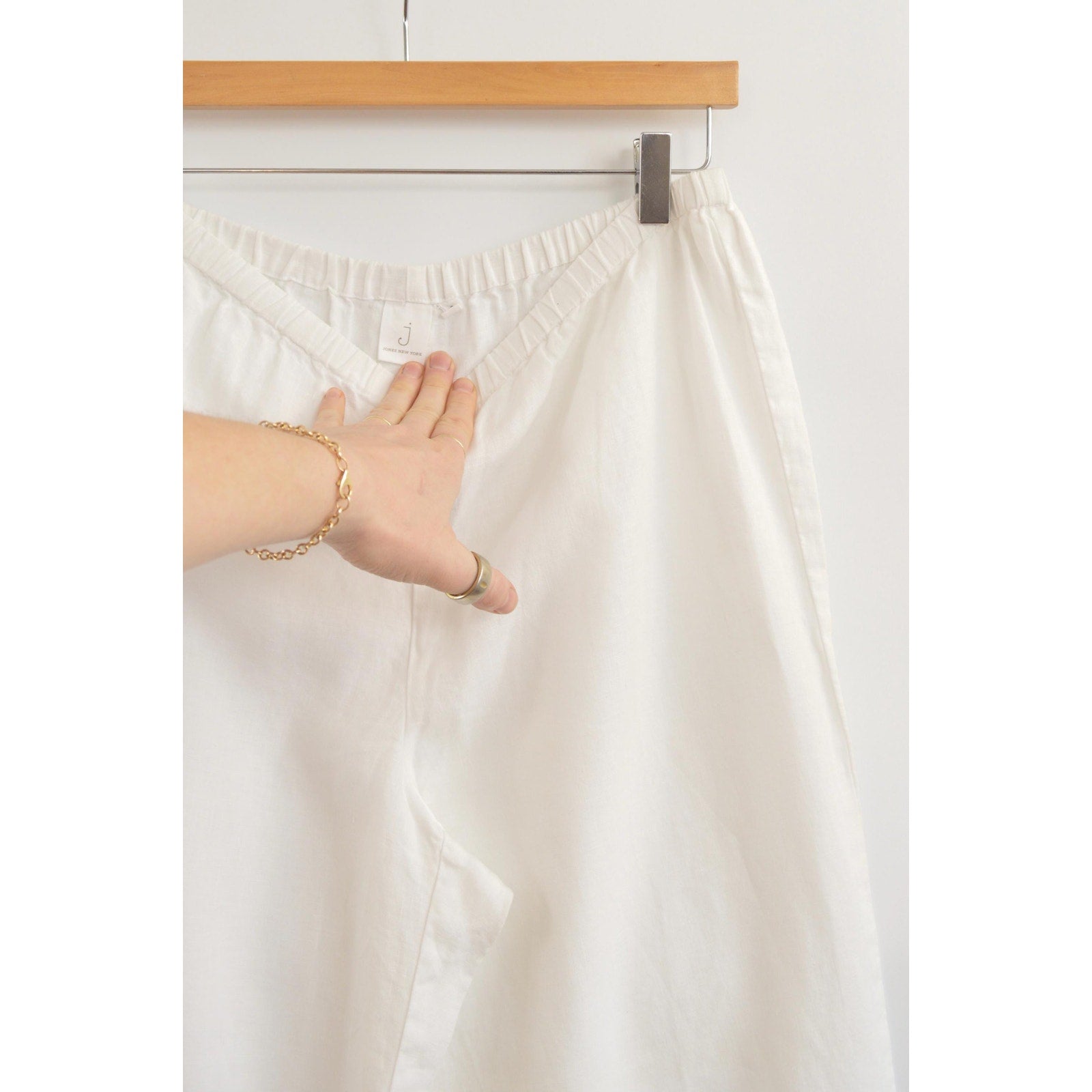 white elastic waist jones ny white linen easy pants