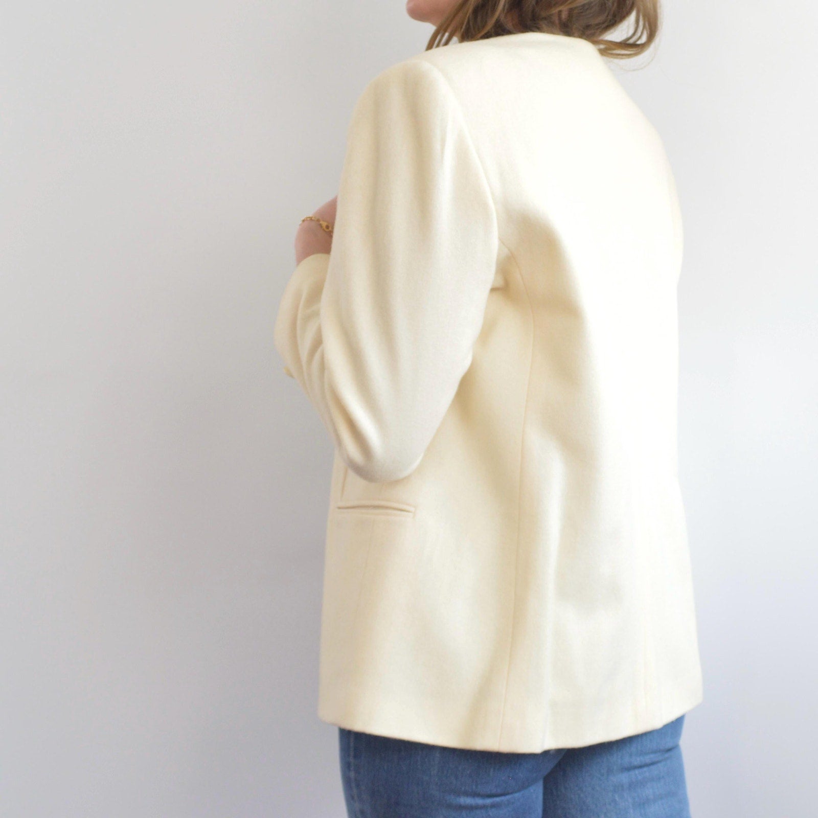 pure wool cream single button blazer