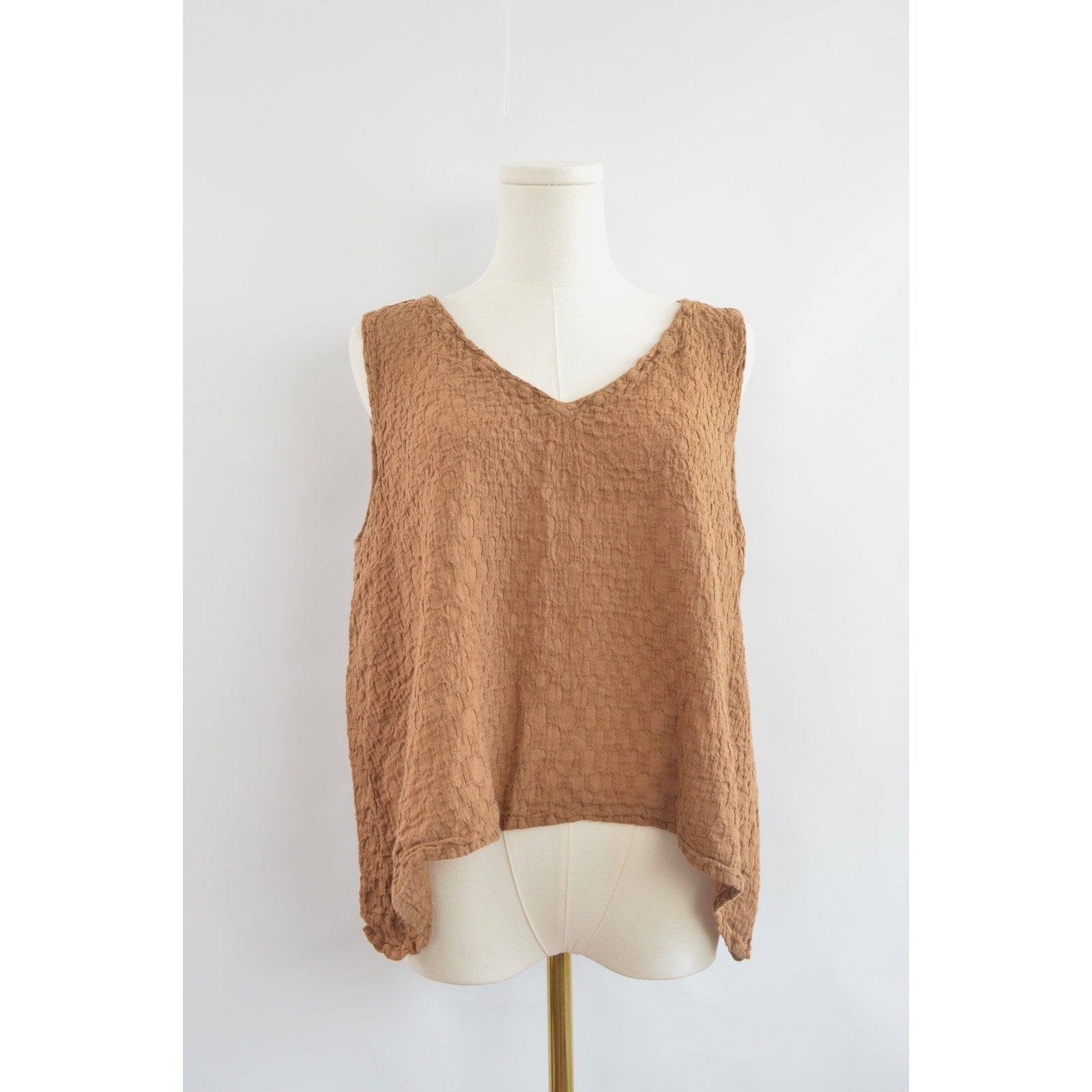 brown textured linen flax tank