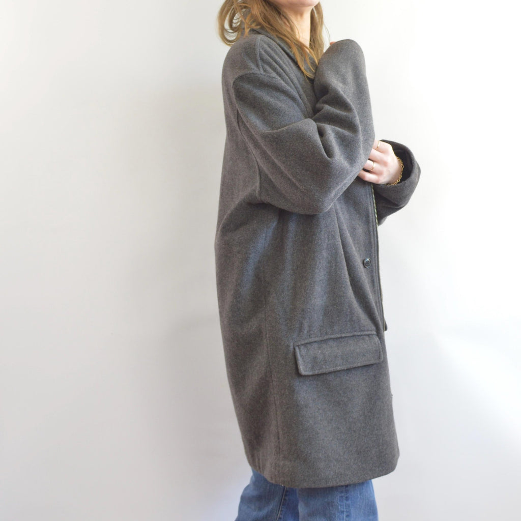charcoal gray wool and cashmere blend mid length winter coat