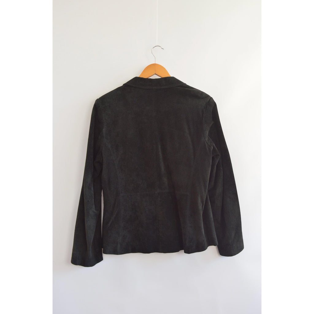 pure suede leather black slightly cropped single button jacket