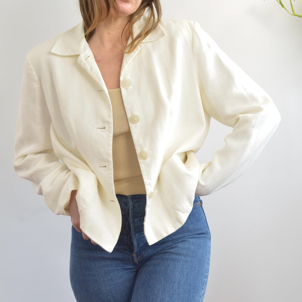 fully lined ivory cropped linen vintage chaps blazer