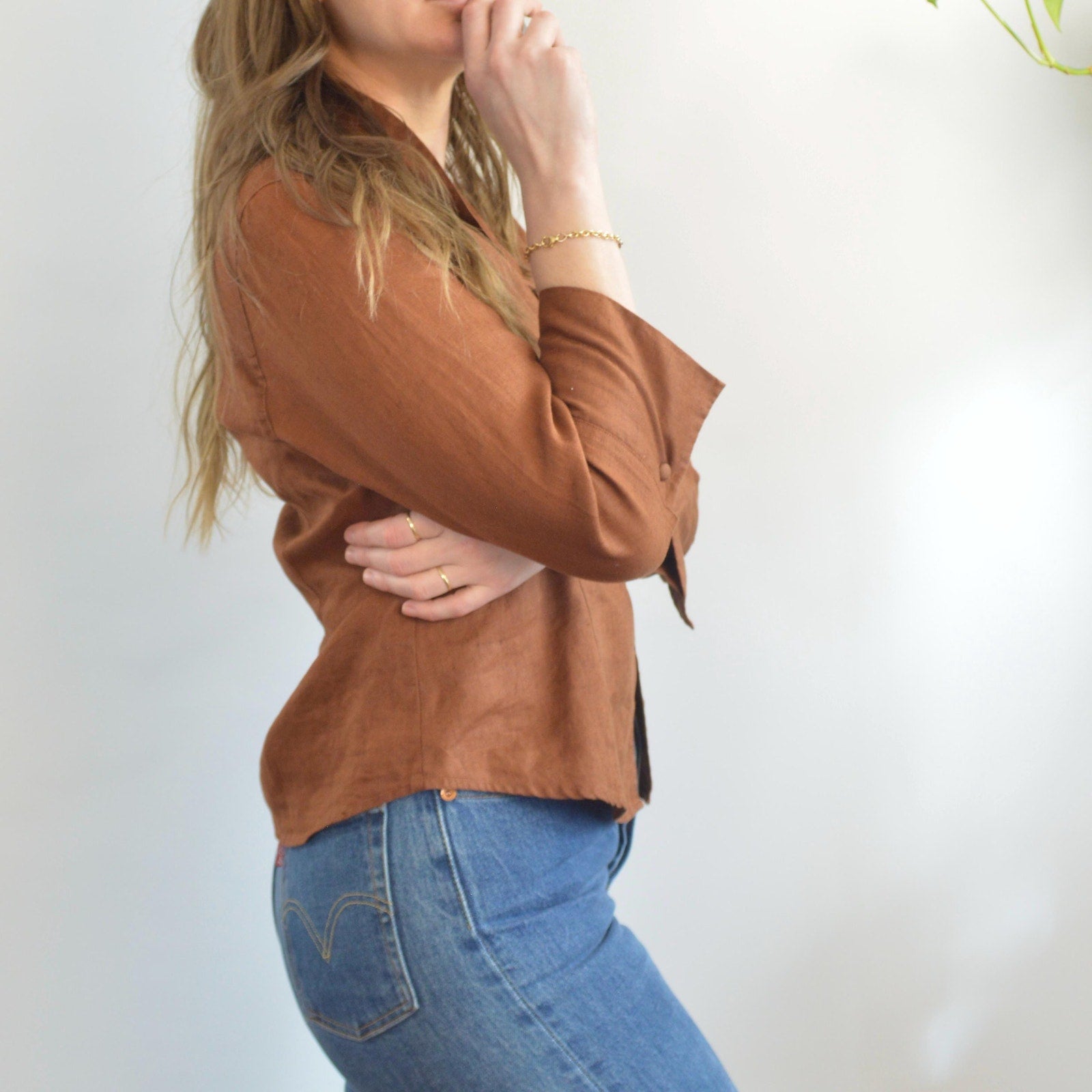pure linen copper bronze cropped blouse