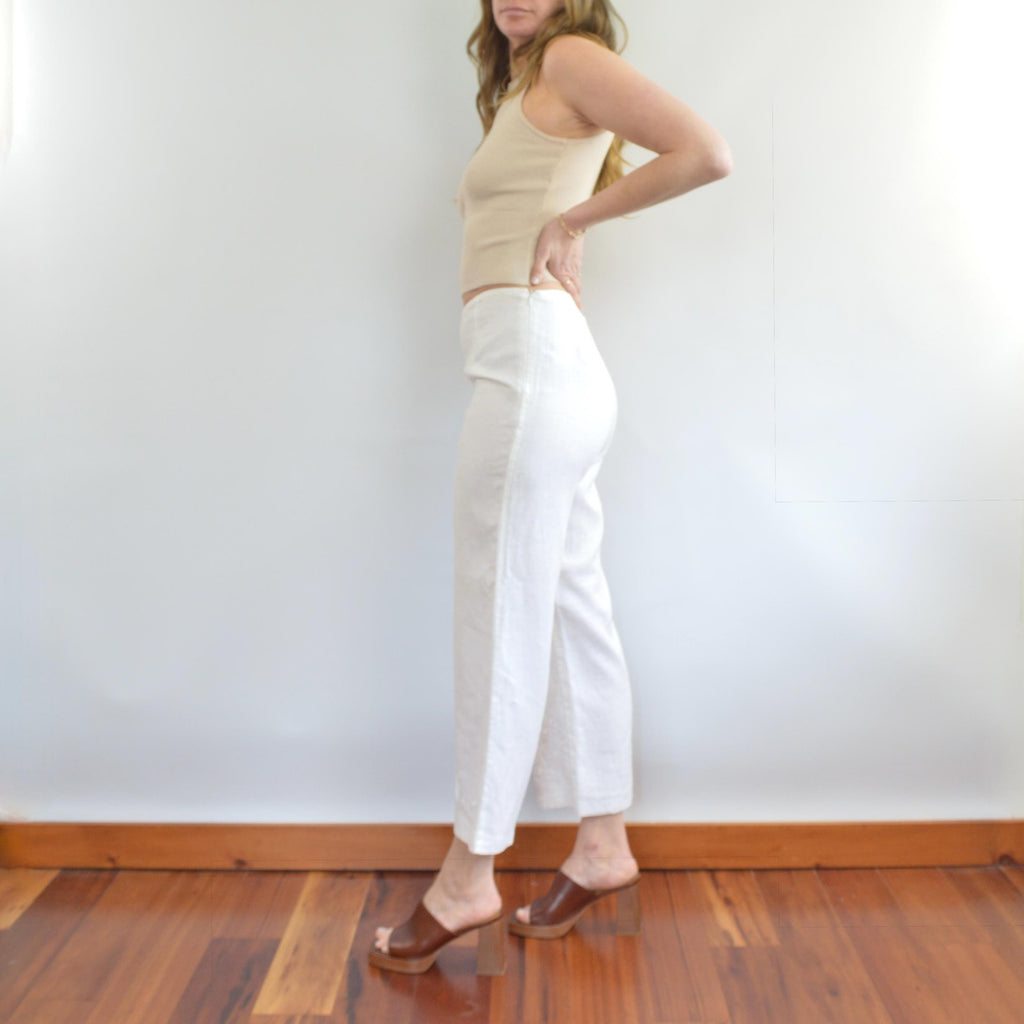 fully lined white irish linen cropped embroidered pants