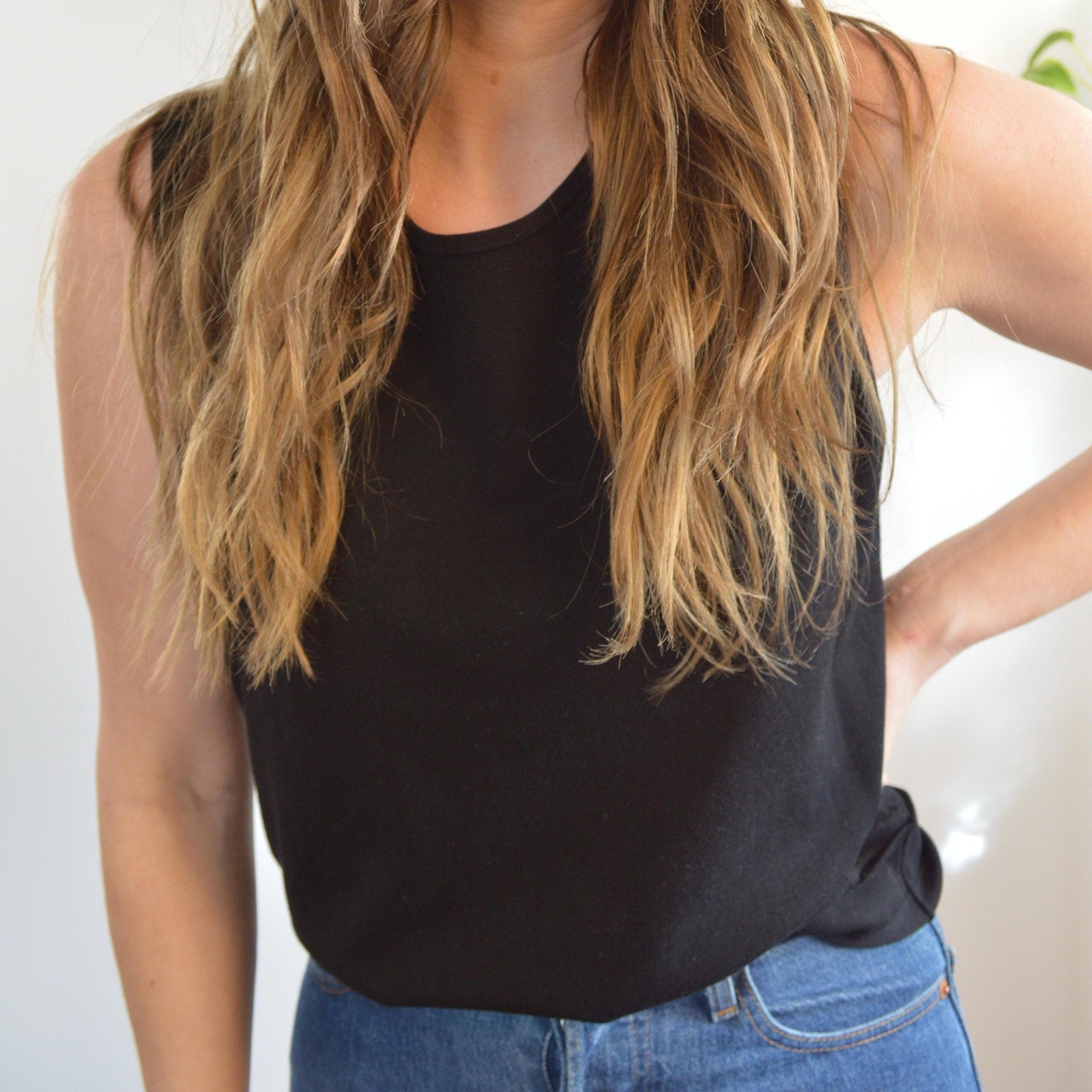 lightweight silk blend slinky black sweater tank