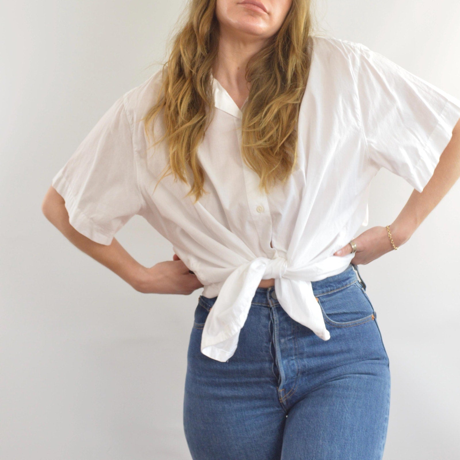 boxy cut 100% cotton white button down top