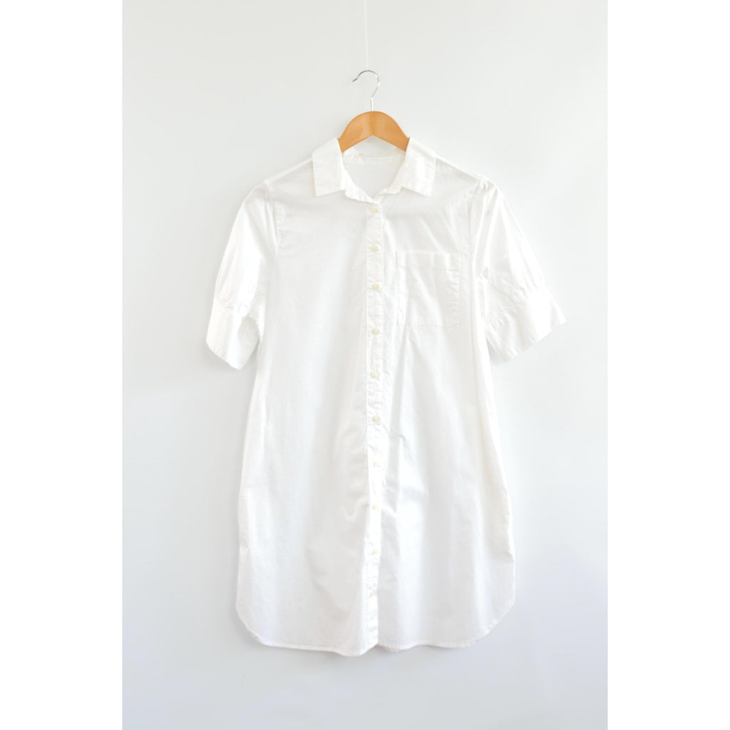 white cotton mini shirt dress