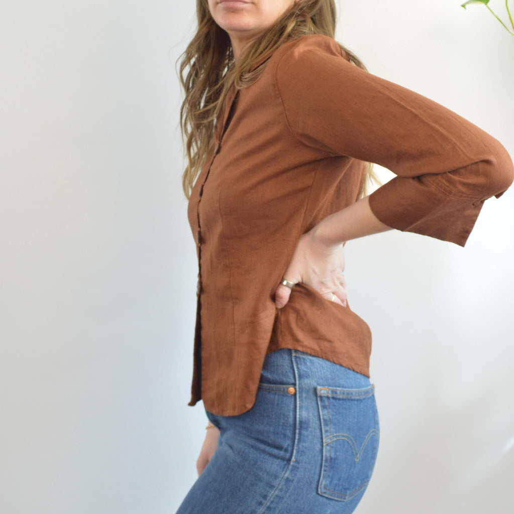 pure linen copper bronze cropped blouse