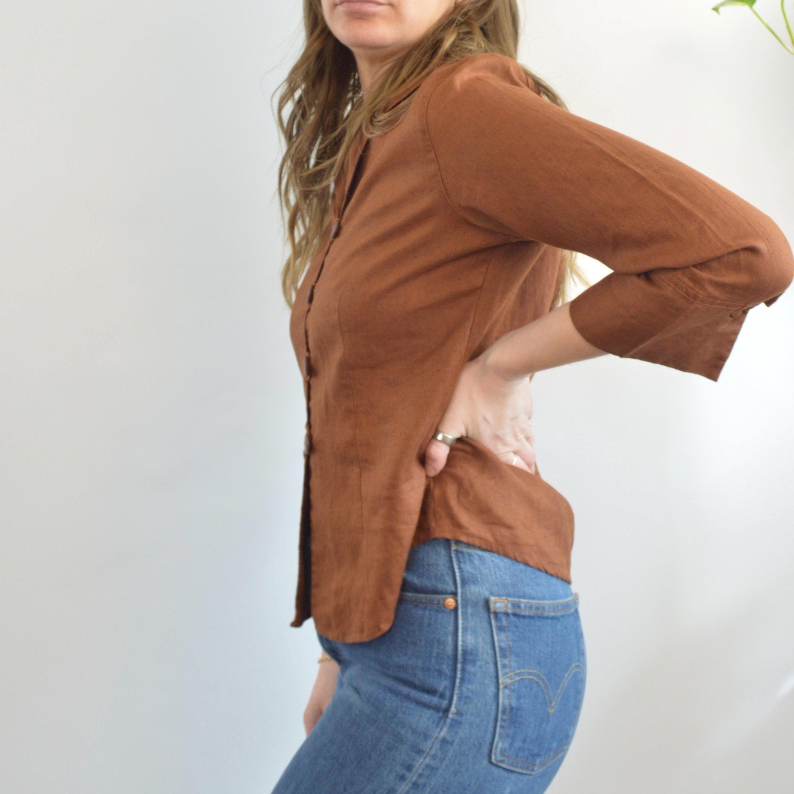 pure linen copper bronze cropped blouse
