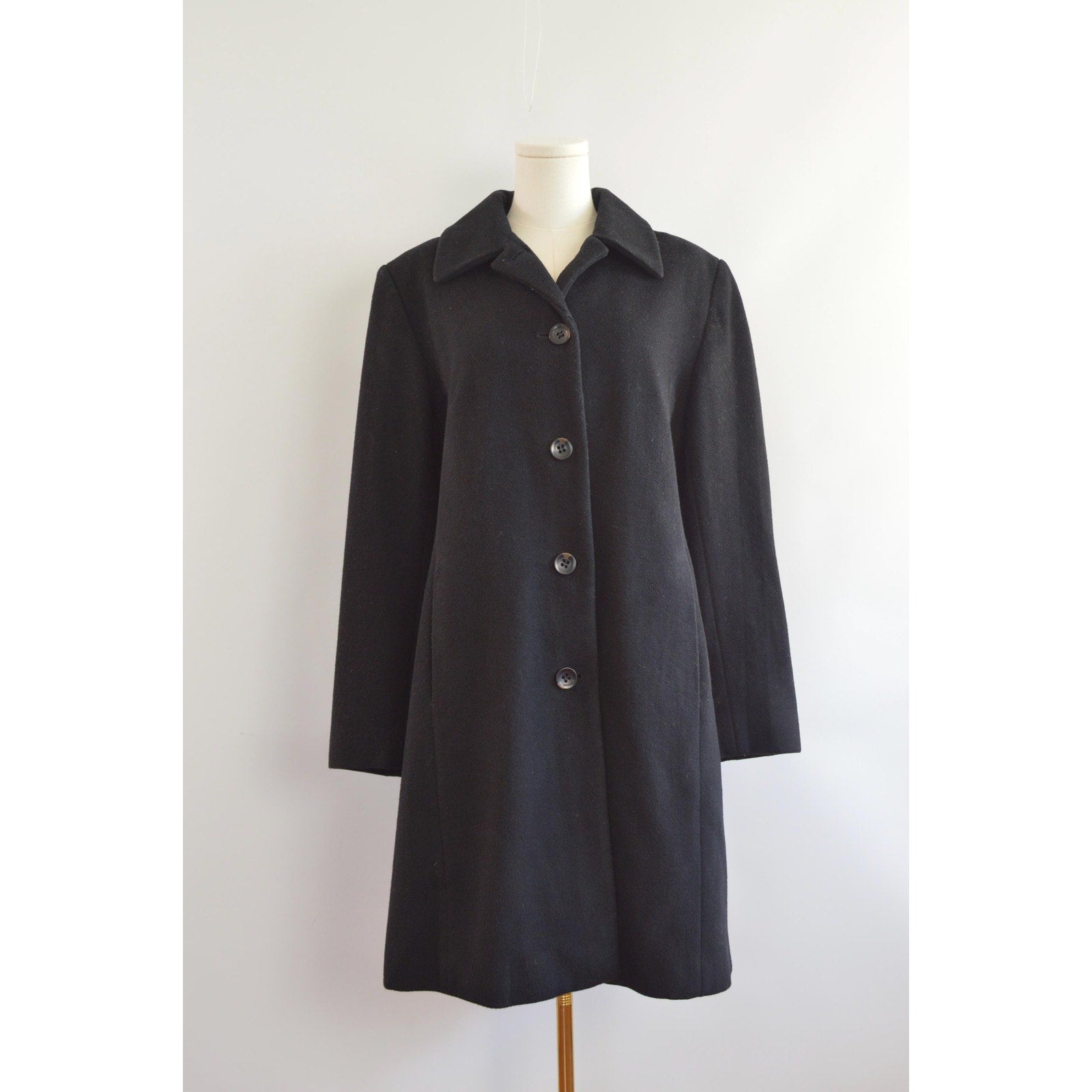 fully lined mid length vintage jones new york black wool overcoat