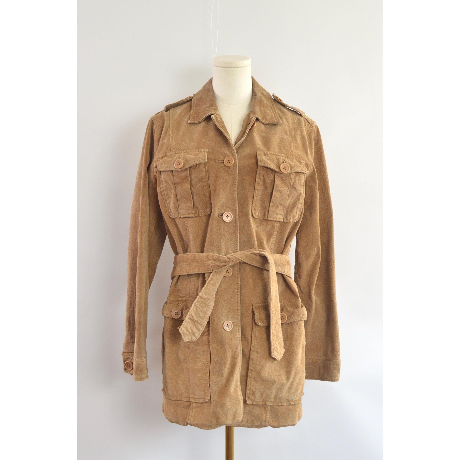 fully lined light brown vintage suede chore coat