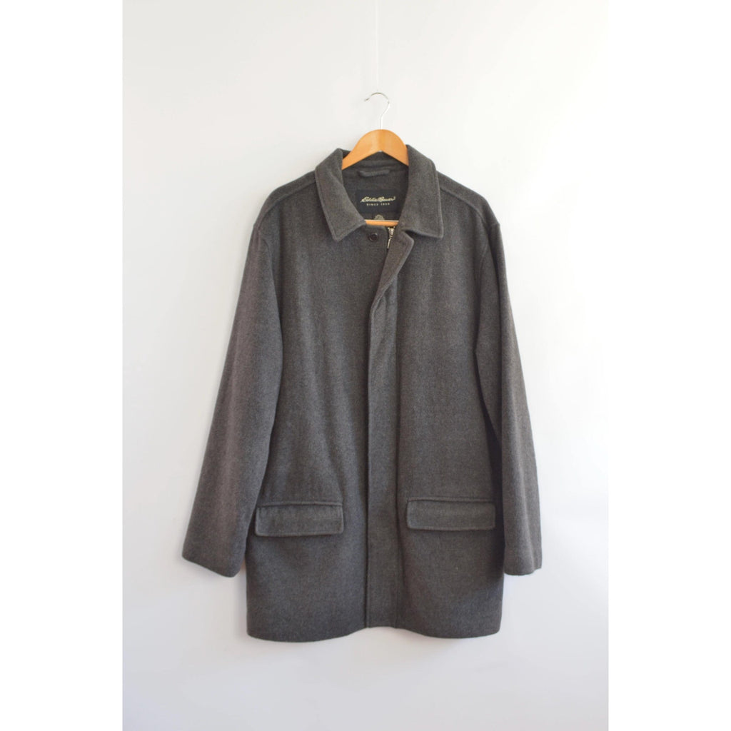 charcoal gray wool and cashmere blend mid length winter coat