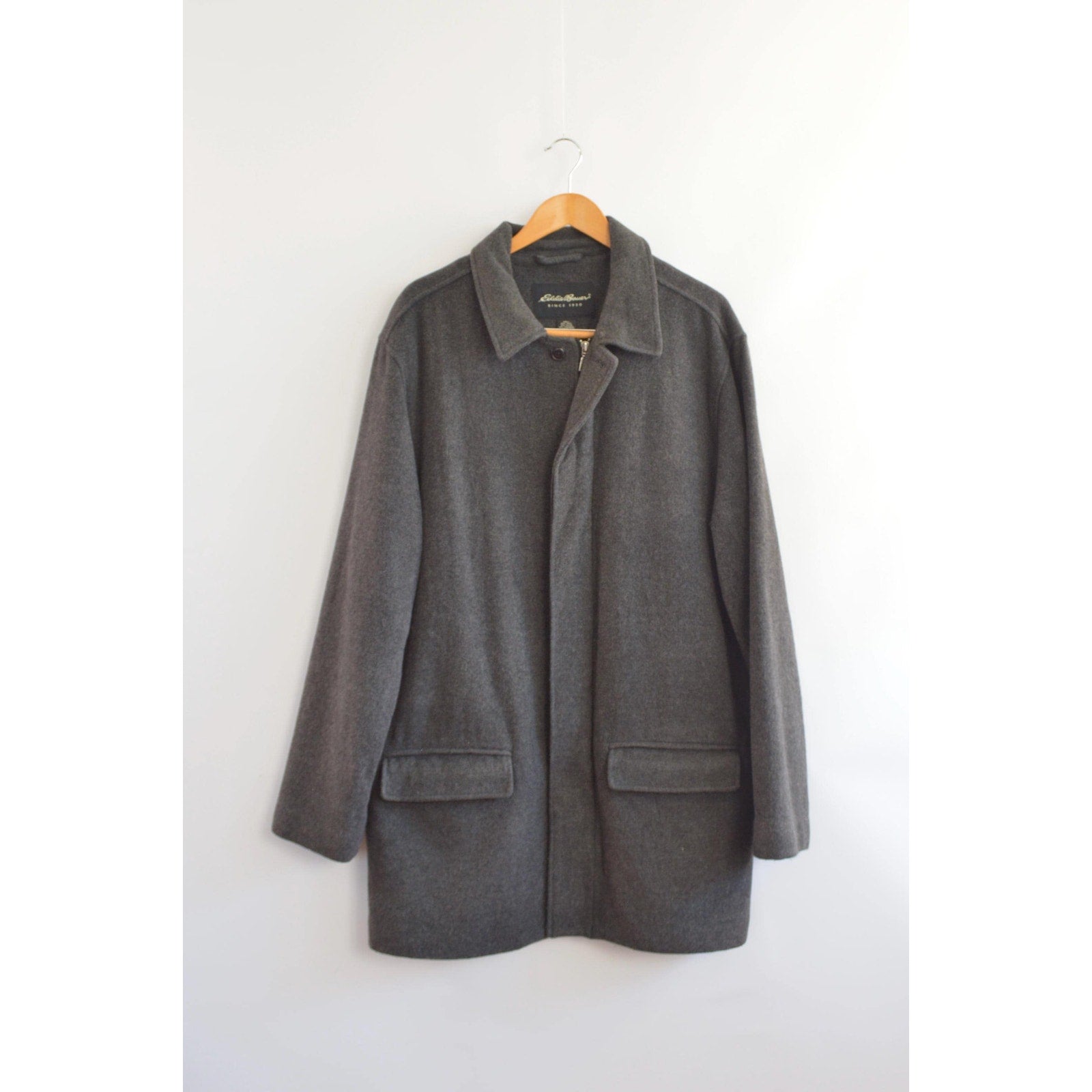 charcoal gray wool and cashmere blend mid length winter coat
