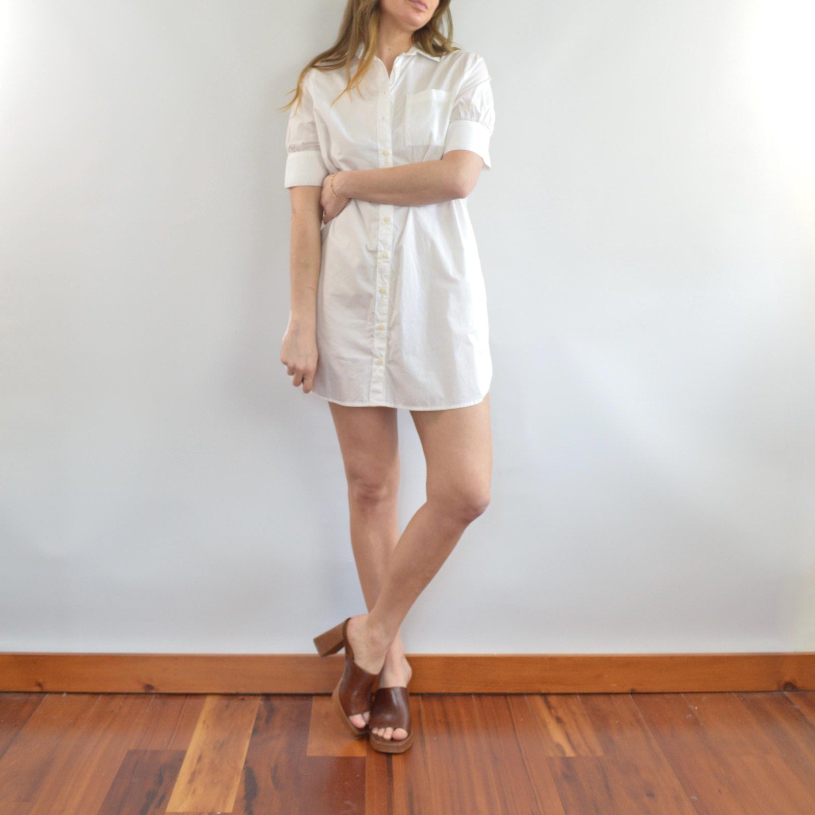 white cotton mini shirt dress