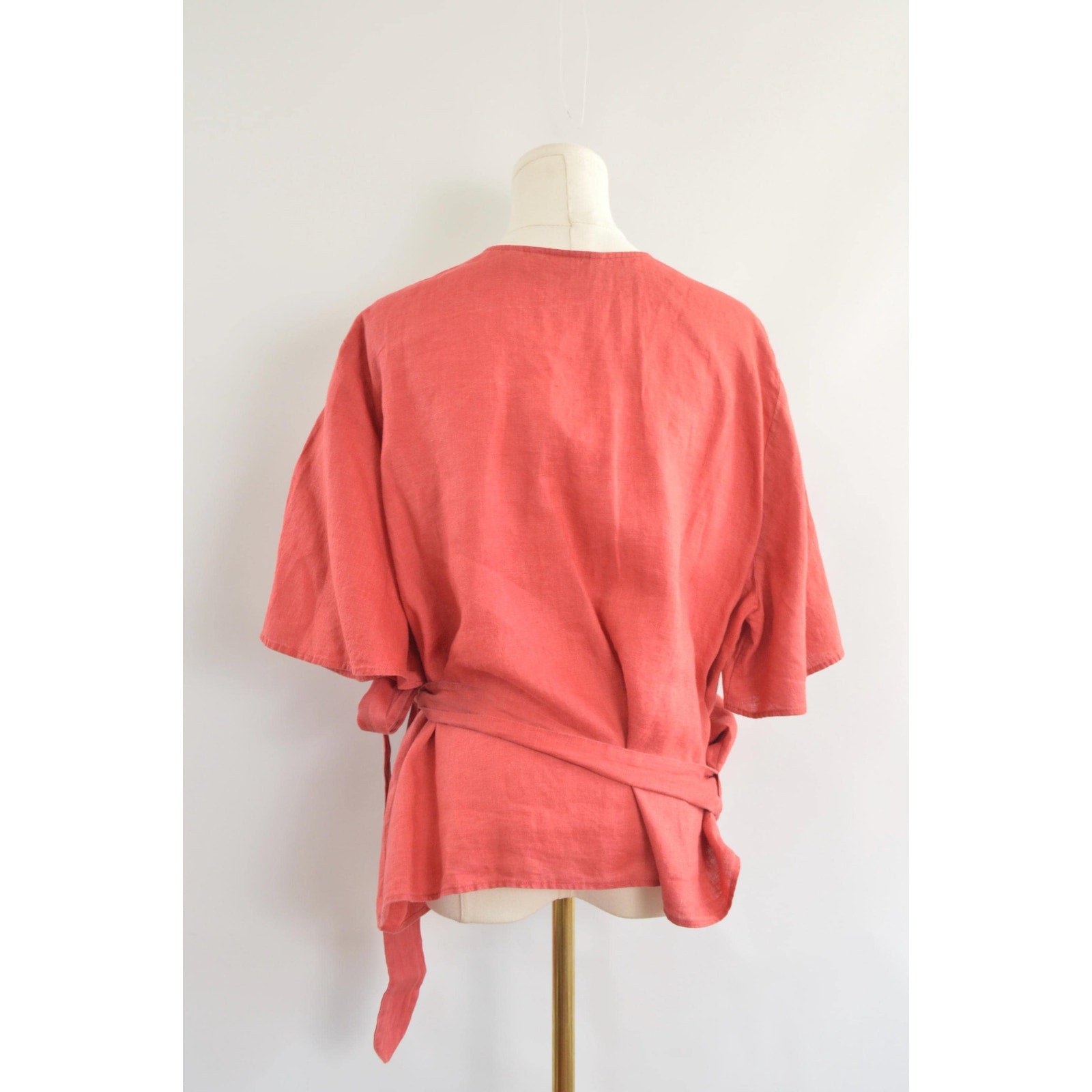 red 100% linen wrap top