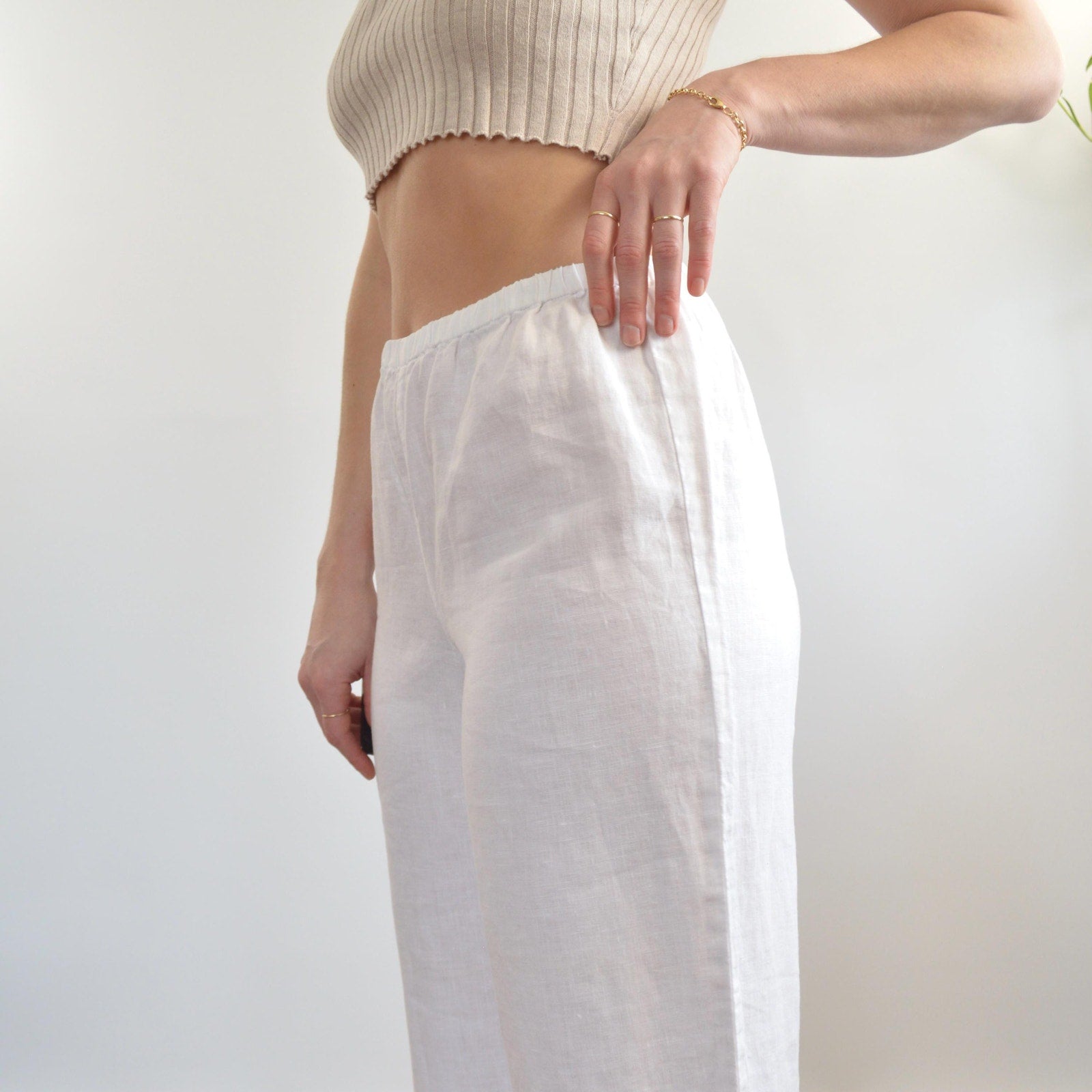 white elastic waist jones ny white linen easy pants