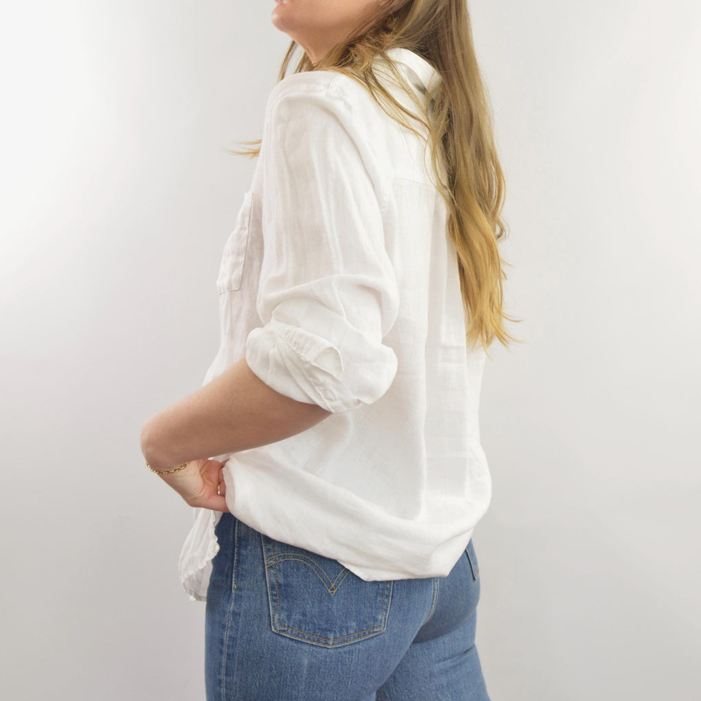 perfect flowy white linen button down top