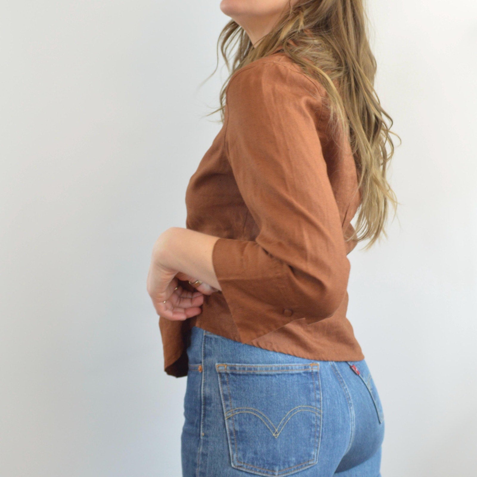 pure linen copper bronze cropped blouse