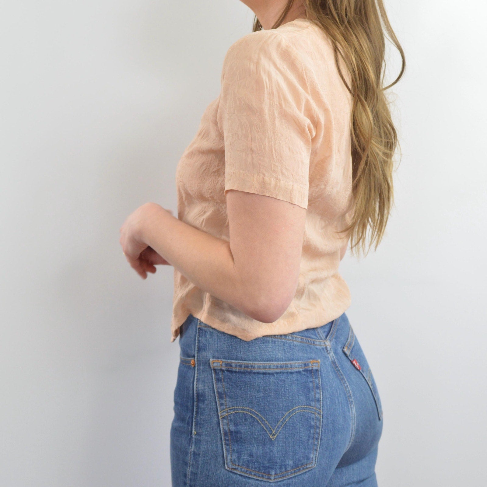 soft dusty rose embossed silk button down blouse