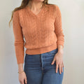 pure gould open knit dusty rose v-neck cropped sweater