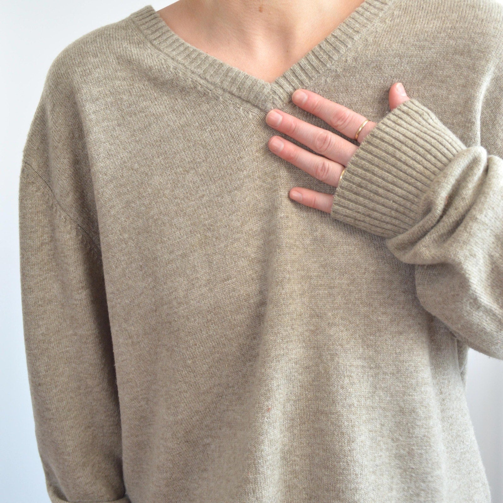 oversized cozy vintage ll bean v neck oatmeal wool sweater