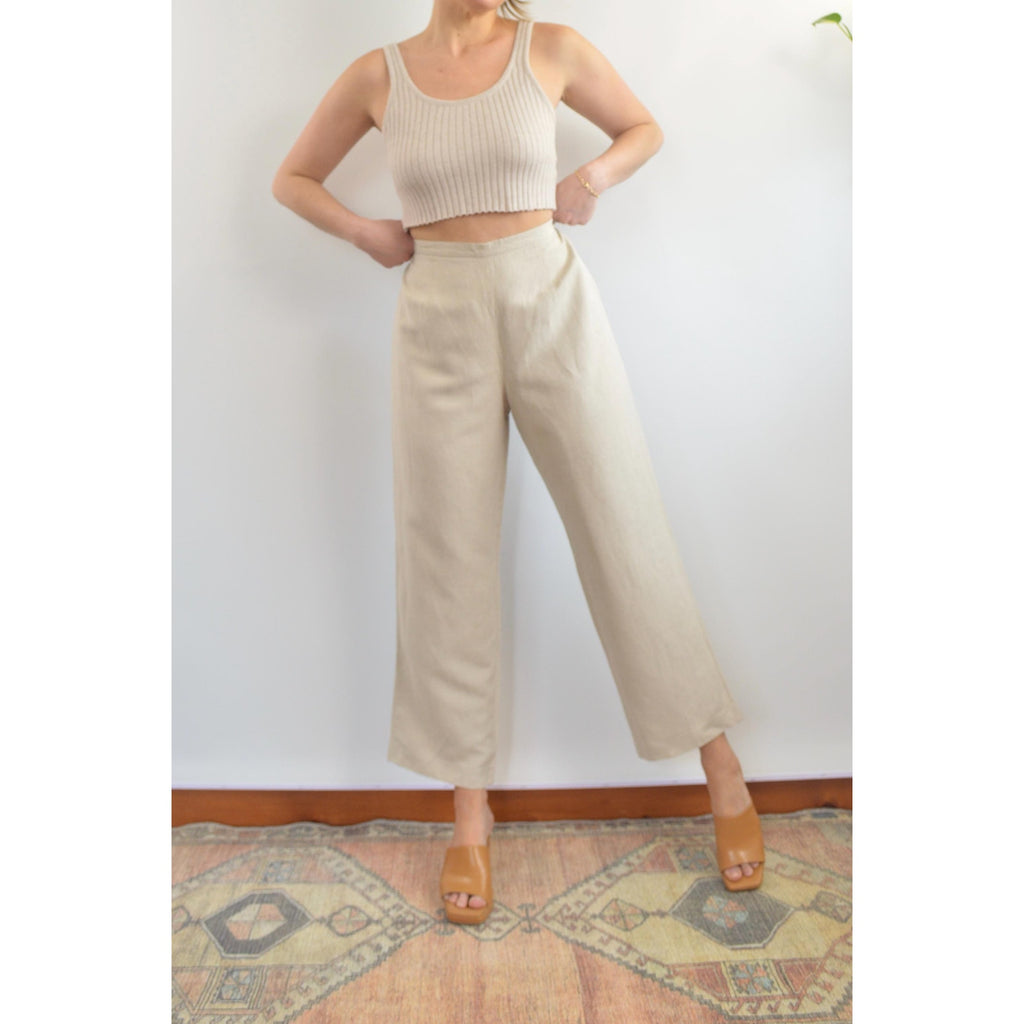 vintage covington petite fully lined high waisted beige wide leg pants