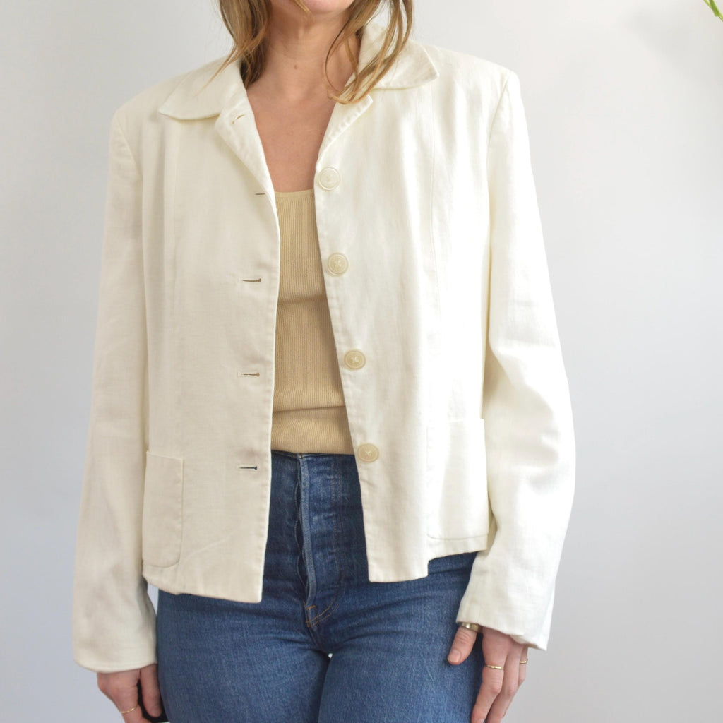 fully lined ivory cropped linen vintage chaps blazer