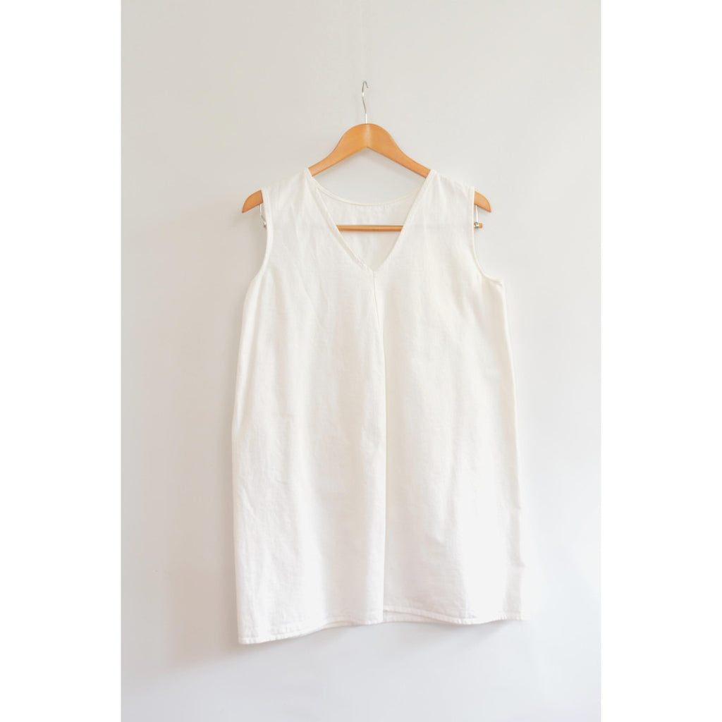 thick structured white denim mini dress