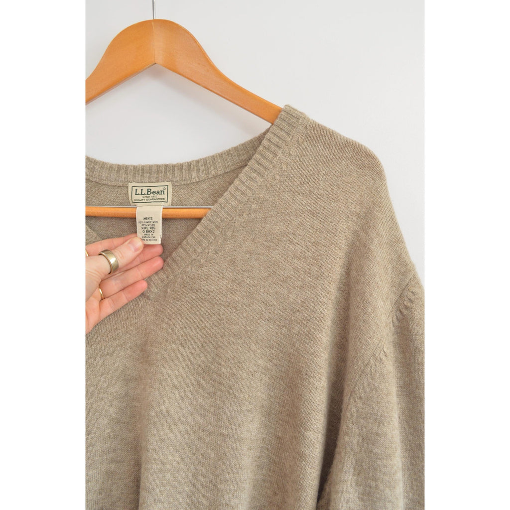 oversized cozy vintage ll bean v neck oatmeal wool sweater