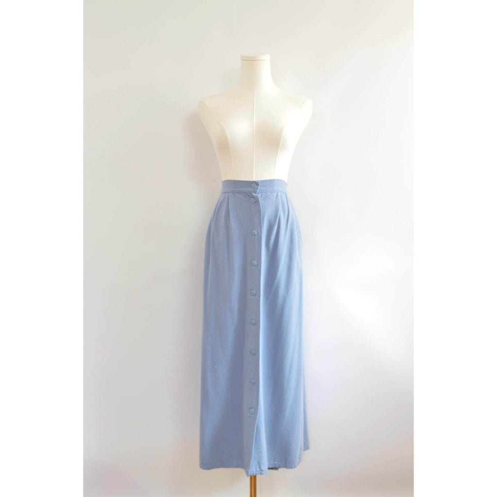 100% silk robins egg blue button down elastic waist midi skirt
