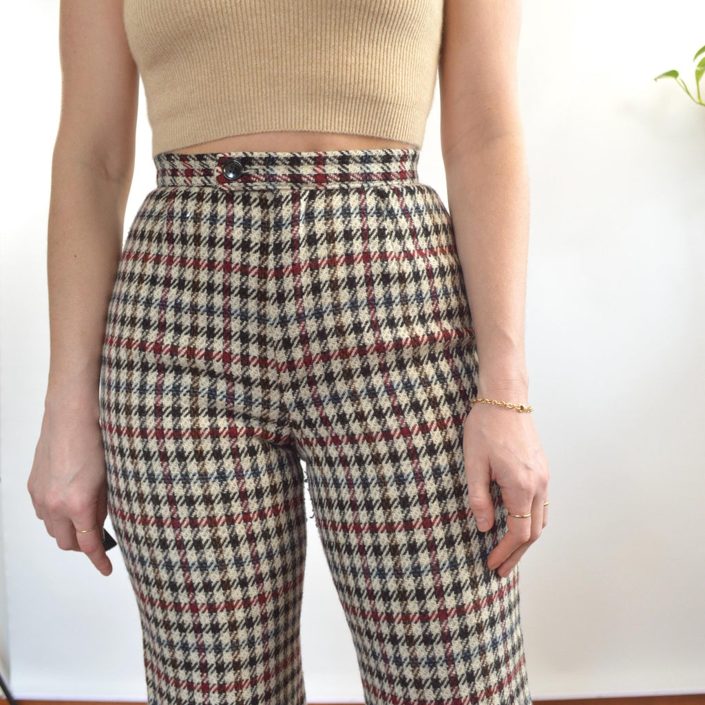26 x 27 beige and black houndstooth wide leg wool pants