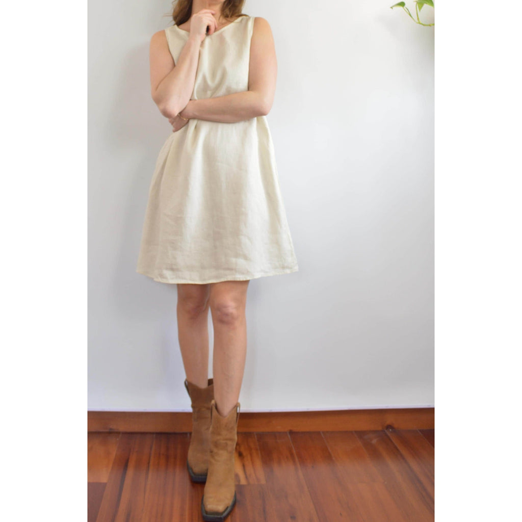 light beige linen tent tank dress with pockets
