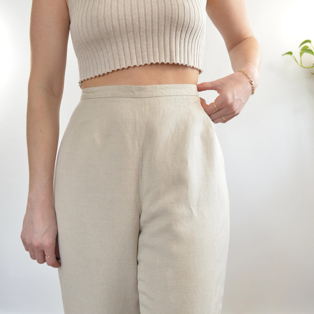 vintage covington petite fully lined high waisted beige wide leg pants