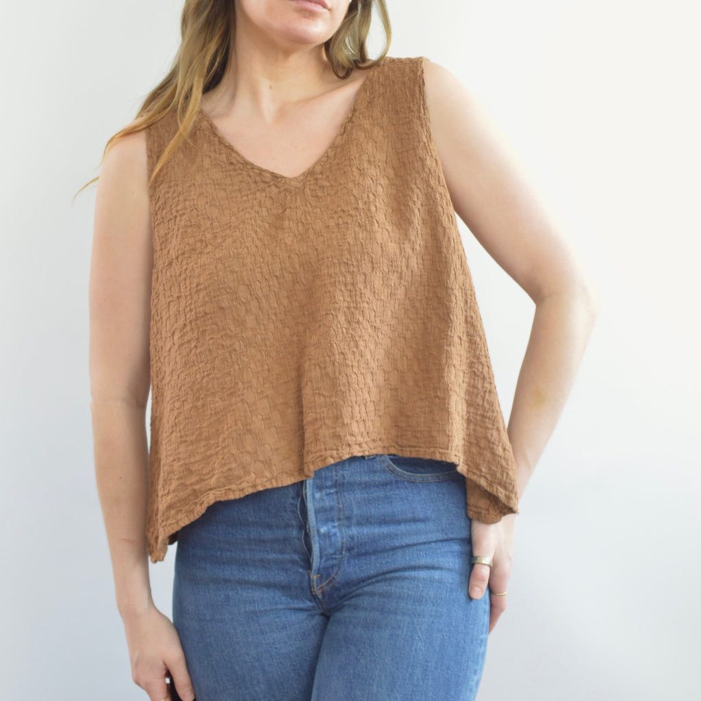 brown textured linen flax tank